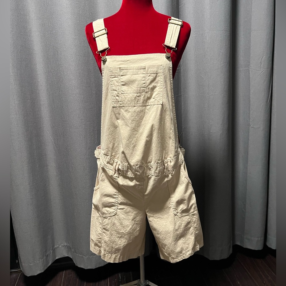 Announcements Maternity tan short overalls - sz L
